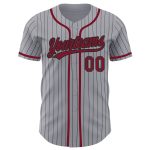 Custom Name and Number Baseball Jersey - Personalized Gray Black Pinstripe Crimson Authentic Design Personalized Gray Black