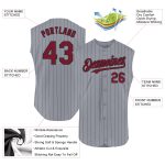 Custom Sleeveless Baseball Jersey Gray Black Pinstripe with Crimson - Personalized Name and Number Personalized Gray Black