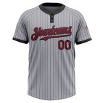 Custom Name and Number Unisex Softball Jersey - Personalized Gray Black Pinstripe Two-Button Design Personalized Gray Black