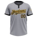 Custom Name and Number Unisex Softball Jersey - Gray Black Pinstripe Gold Two-Button Design Personalized Gray Black Pinstripe
