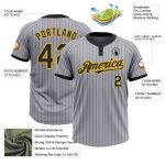 Custom Name and Number Unisex Softball Jersey - Gray Black Pinstripe Gold Two-Button Design Personalized Gray Black Pinstripe