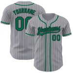 Custom Name Number Authentic Baseball Jersey Gray Black Pinstripe Kelly Green Personalized Gray Black Pinstripe Kelly Green
