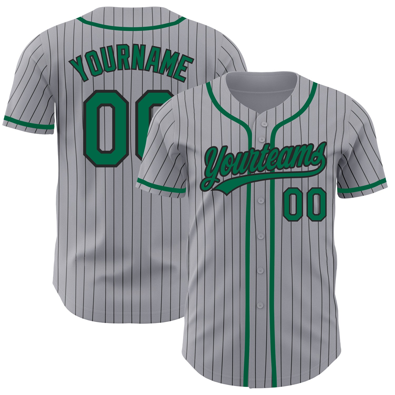 Custom Name Number Authentic Baseball Jersey Gray Black Pinstripe Kelly Green Personalized Gray Black Pinstripe Kelly Green