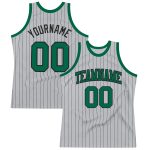 Custom Basketball Jersey - Personalized Gray Black Pinstripe, Kelly Green - Team Name & Number, Authentic Design Personalized