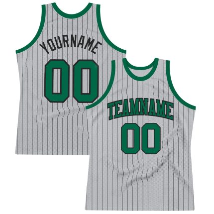 Custom Basketball Jersey - Personalized Gray Black Pinstripe, Kelly Green - Team Name & Number, Authentic Design Personalized