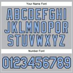 Custom Baseball Jersey with Personalized Name and Number - Gray Black Pinstripe Light Blue Authentic Design Personalized