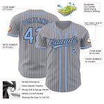 Custom Baseball Jersey with Personalized Name and Number - Gray Black Pinstripe Light Blue Authentic Design Personalized