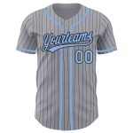 Custom Baseball Jersey with Personalized Name and Number - Gray Black Pinstripe Light Blue Authentic Design Personalized