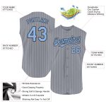 Custom Name and Number Personalized Baseball Jersey - Gray Black Pinstripe Light Blue Sleeveless Personalized Gray Black