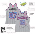 Personalized Authentic Basketball Jersey - Gray Black Pinstripe Light Blue Pink Personalized Gray Black Pinstripe Light Blue-Pink