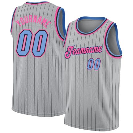 Custom Name and Number Personalized Basketball Jersey - Gray Black Pinstripe Light Blue Pink Authentic Team Jersey Personalized