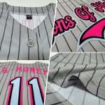 Custom Personalized Baseball Jersey with Gray Black Pinstripe and Light Blue-Pink Sleeveless Design - Team Name & Number