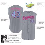 Custom Personalized Baseball Jersey with Gray Black Pinstripe and Light Blue-Pink Sleeveless Design - Team Name & Number