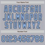 Custom Name and Number Softball Jersey - Personalized Unisex Gray Black Pinstripe Light Blue Two-Button Design Personalized