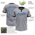 Custom Name and Number Softball Jersey - Personalized Unisex Gray Black Pinstripe Light Blue Two-Button Design Personalized