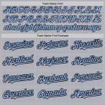 Custom Name and Number Softball Jersey - Personalized Unisex Gray Black Pinstripe Light Blue Two-Button Design Personalized