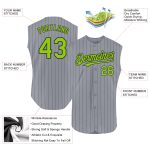 Custom Sleeveless Baseball Jersey with Personalized Name and Number - Gray Black Pinstripe Neon Green Design Personalized