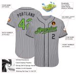 Custom Personalized Neon Green Black Baseball Jersey with Gray Black Pinstripe - Includes Team Name and Number Personalized
