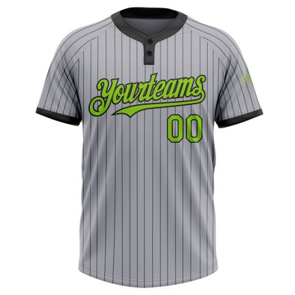 Custom Name Number Two-Button Softball Jersey Unisex Gray Black Pinstripe Neon Green Personalized Gray Black Pinstripe Neon