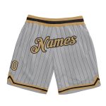 Custom Team Basketball Shorts - Personalized Gray Black Pinstripe with Old Gold-Black - Add Name and Number Personalized