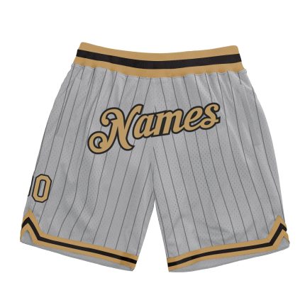 Custom Team Basketball Shorts - Personalized Gray Black Pinstripe with Old Gold-Black - Add Name and Number Personalized