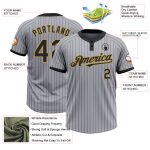 Custom Name and Number Unisex Softball Jersey - Gray Black Pinstripe Two-Button Old Gold Personalized Gray Black Pinstripe