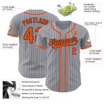 Custom Team Baseball Jersey - Personalized Gray Black Pinstripe with Orange Name and Number Personalized Gray Black Pinstripe