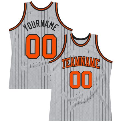 Custom Name Number Basketball Jersey - Personalized Gray Black Pinstripe Orange Authentic Team Personalized Gray Black Pinstripe
