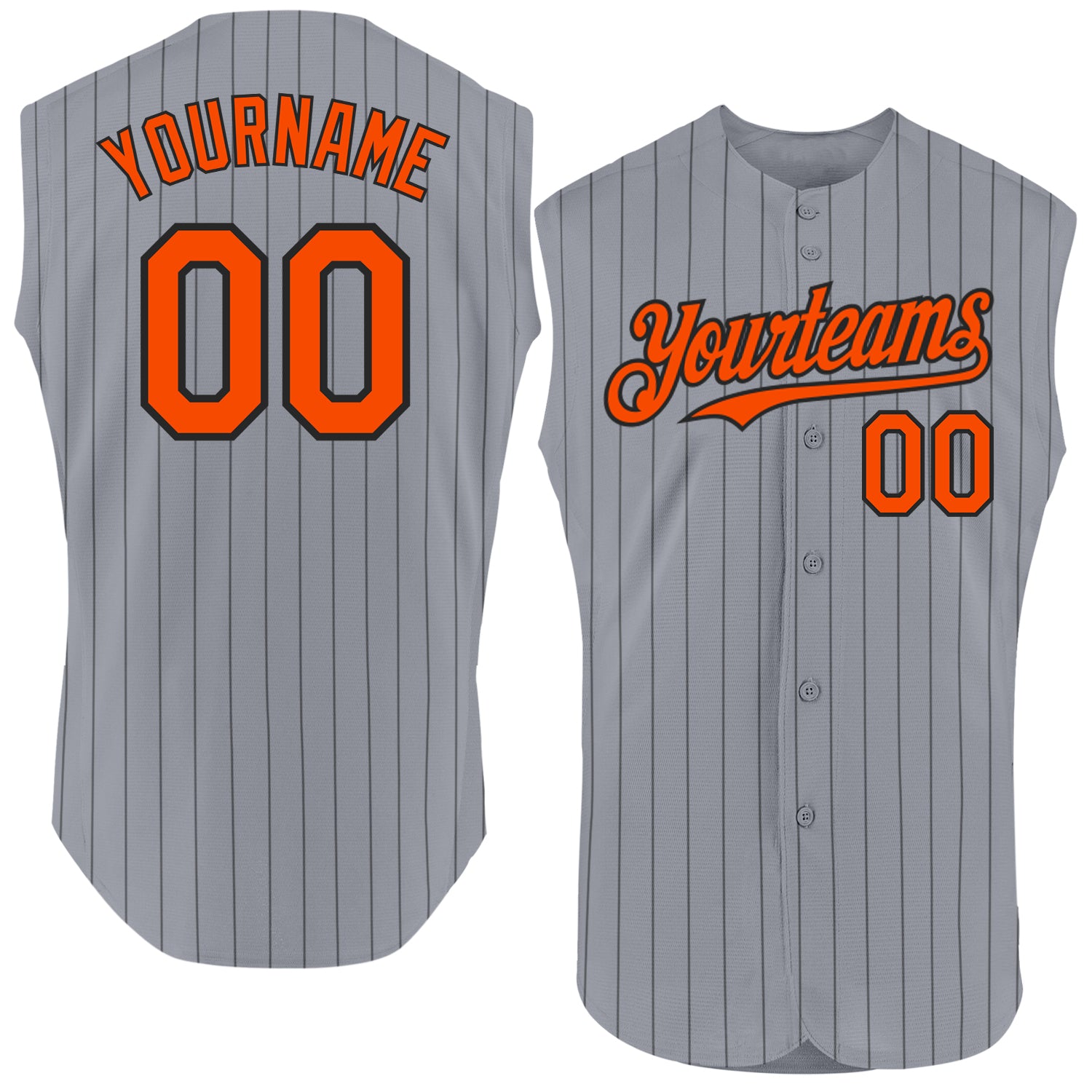 Custom Name Number Personalized Gray Black Pinstripe Orange Baseball Jersey Sleeveless Authentic Team Apparel Personalized