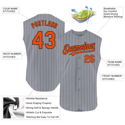 Custom Name Number Personalized Gray Black Pinstripe Orange Baseball Jersey Sleeveless Authentic Team Apparel Personalized