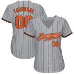 Customizable Gray Black Orange-Black Pinstripe Authentic Baseball Jersey with Name and Number Personalized Gray Black Pinstripe