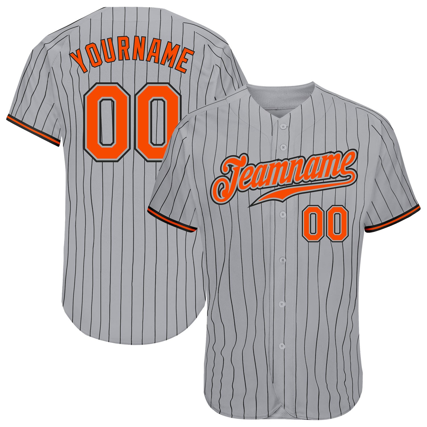 Customizable Gray Black Orange-Black Pinstripe Authentic Baseball Jersey with Name and Number Personalized Gray Black Pinstripe