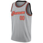 Custom Personalized Basketball Jersey - Authentic Gray Black Pinstripe with Orange-Black, Team Name & Number Personalized