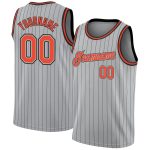 Custom Personalized Basketball Jersey - Authentic Gray Black Pinstripe with Orange-Black, Team Name & Number Personalized