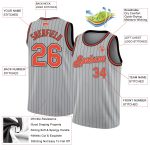 Custom Personalized Basketball Jersey - Authentic Gray Black Pinstripe with Orange-Black, Team Name & Number Personalized
