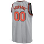 Custom Personalized Basketball Jersey - Authentic Gray Black Pinstripe with Orange-Black, Team Name & Number Personalized