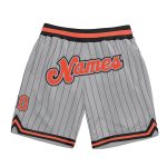 Custom Team Basketball Shorts with Personalized Name and Number - Gray Black Pinstripe Orange-Black Authentic Design Personalized