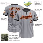 Personalized Unisex Softball Jersey Gray Black Pinstripe Two-Button with Orange Trim Personalized Gray Black Pinstripe Orange