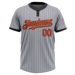 Customizable Gray Black Pinstripe Two-Button Unisex Softball Jersey with Team Name and Number Personalized Gray Black Pinstripe