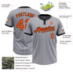 Customizable Gray Black Pinstripe Two-Button Unisex Softball Jersey with Team Name and Number Personalized Gray Black Pinstripe