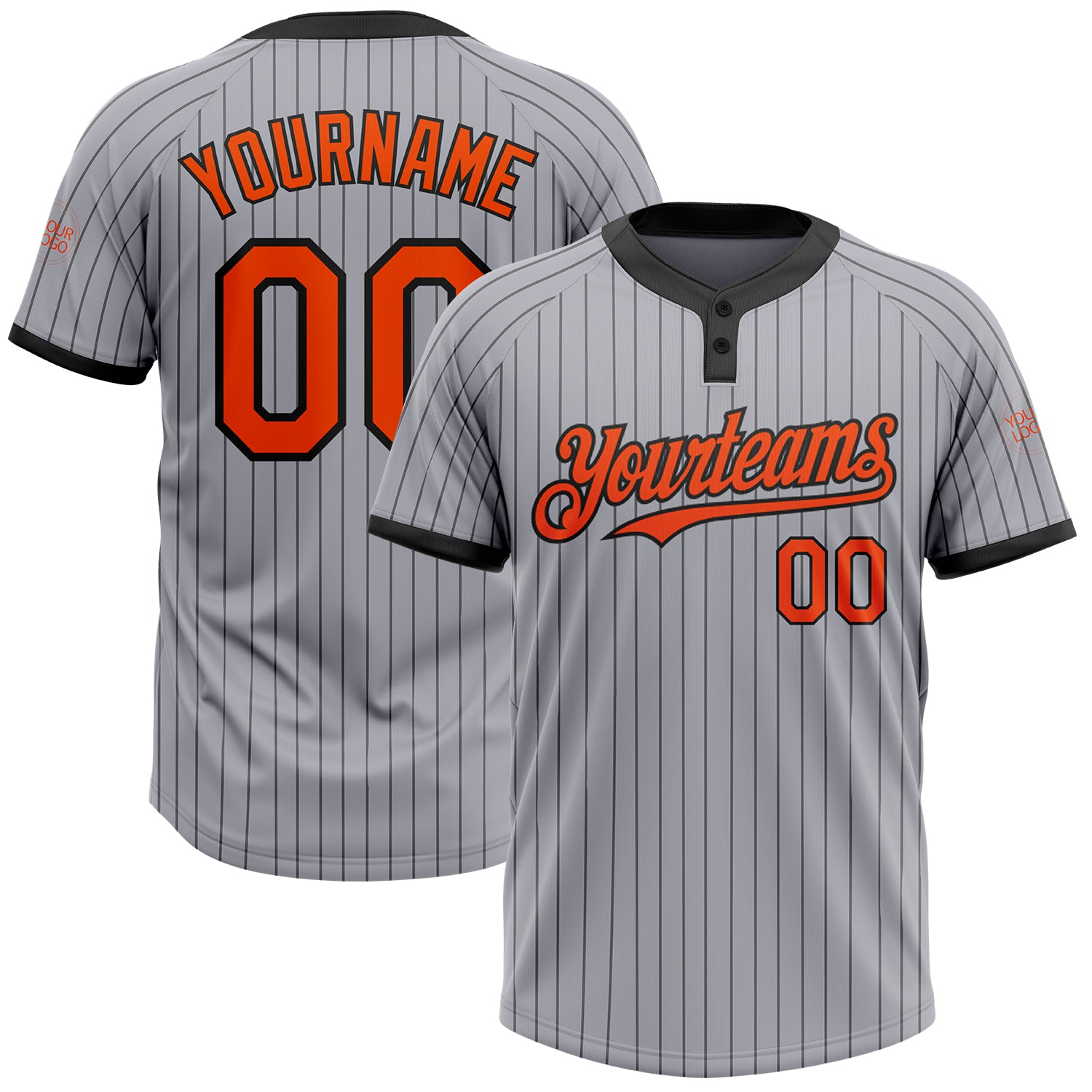 Customizable Gray Black Pinstripe Two-Button Unisex Softball Jersey with Team Name and Number Personalized Gray Black Pinstripe