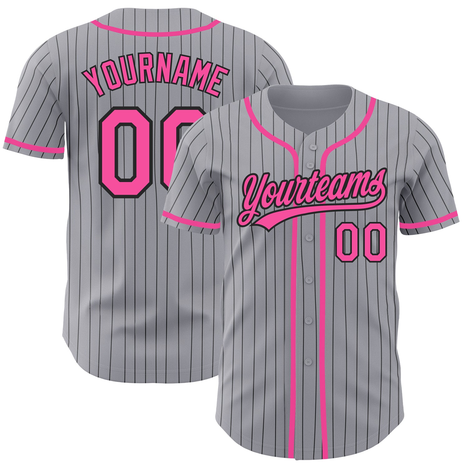 Custom Name and Number Personalized Pink Gray Black Pinstripe Baseball Jersey - Authentic Team Apparel Personalized Gray