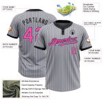 Custom Two-Button Unisex Softball Jersey with Personalized Name & Number - Gray Black Pinstripe Pink-Light Blue Personalized
