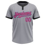 Custom Two-Button Unisex Softball Jersey with Personalized Name & Number - Gray Black Pinstripe Pink-Light Blue Personalized