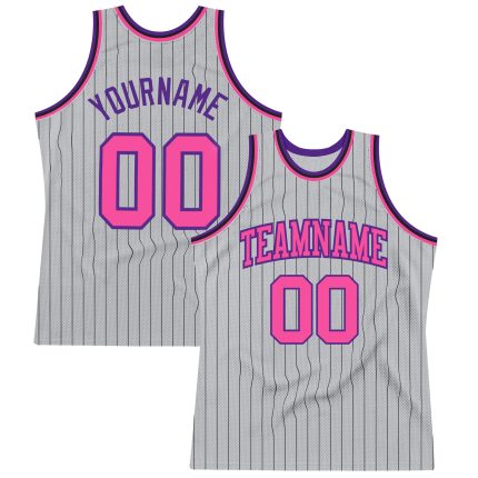 Custom Name Number Basketball Jersey - Personalized Gray Black Pinstripe Pink Purple Authentic Team Jersey Personalized Gray