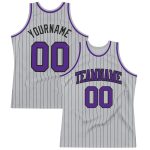 Custom Personalized Basketball Jersey with Pinstripe Design in Gray and Black, Team Name and Number, Authentic Style Personalized