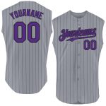 Custom Name Number Authentic Sleeveless Baseball Jersey Gray Black Pinstripe Purple Personalized Design Personalized Gray