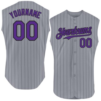 Custom Name Number Authentic Sleeveless Baseball Jersey Gray Black Pinstripe Purple Personalized Design Personalized Gray