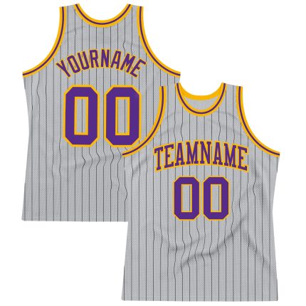 Personalized Custom Name Number Pinstripe Basketball Jersey Gray Black Purple Gold Authentic Personalized Gray Black Pinstripe