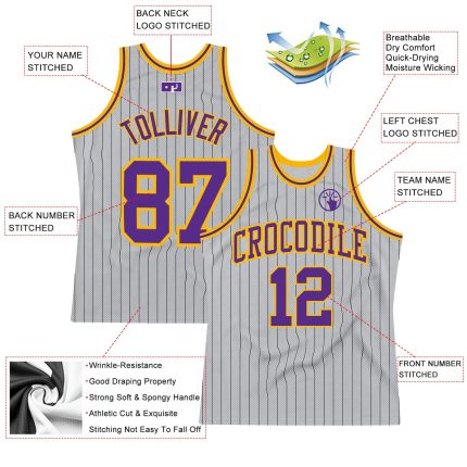 Personalized Custom Name Number Pinstripe Basketball Jersey Gray Black Purple Gold Authentic Personalized Gray Black Pinstripe